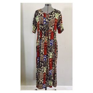 VTG Mintimode Sz M Indian Crinkle Gauze Patchwork Print Maxi Dress